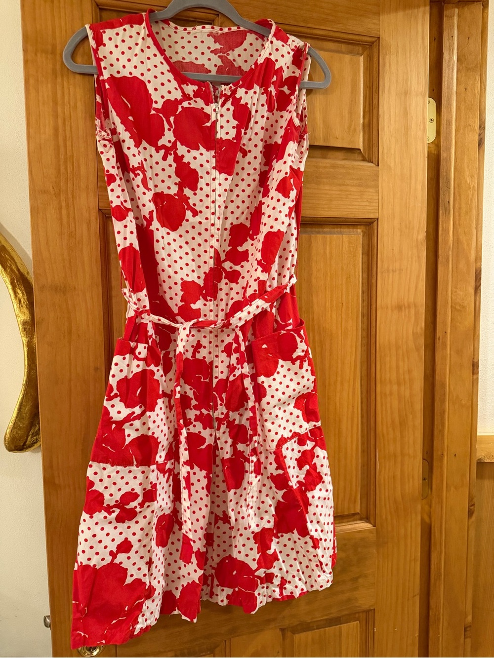 Red & White Floral Polka Dot Sleeveless Dress